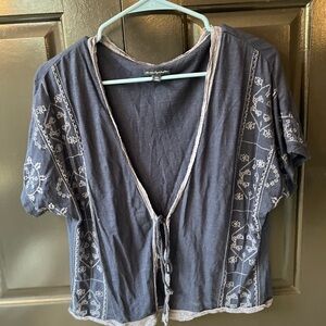 American Eagle Outfitters Charcoal Embroidered Blouse
